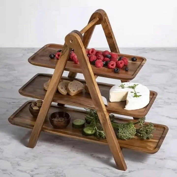 Lisslune | 3-tier wooden step plate decor cake stand farmhouse step plate party serving dish and trays