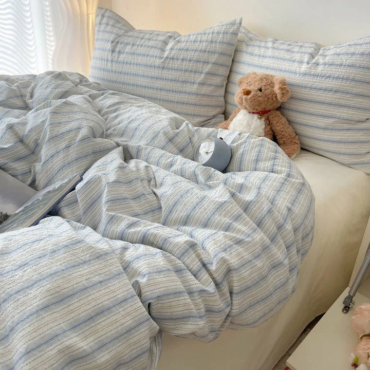 Rynx | Striped Bedding Set INS Nordic Girl Soft Washed Cotton Bed Sheet Queen King Size Duvet Cover Set Comforter Set Pillowcase Bedding