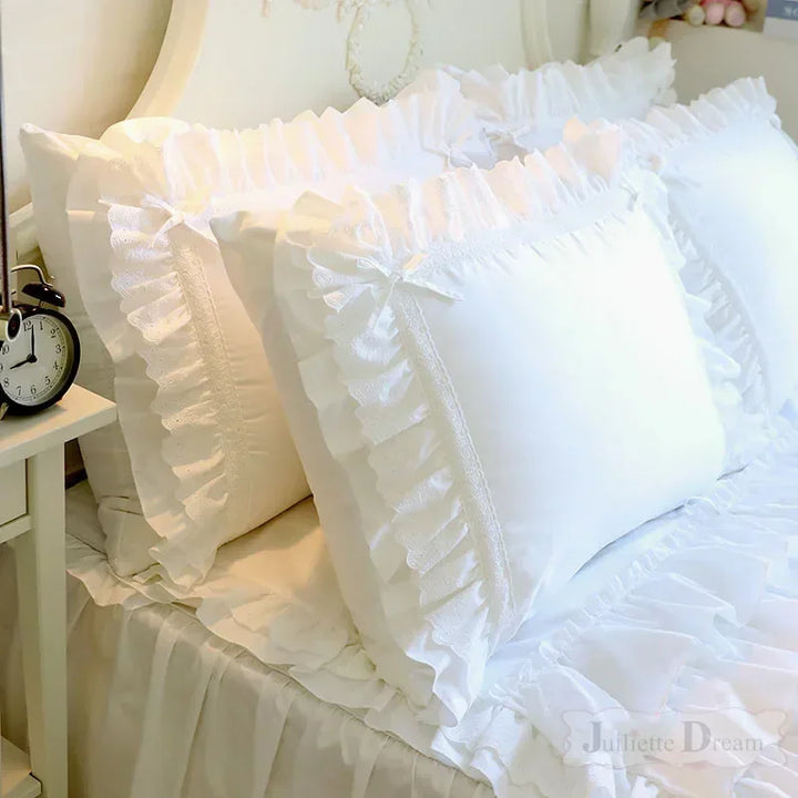 Rynx 1 Piece Princess Pure White Double Layer Lace Ruffle Cotton Wedding Pure Cotton Bedding Pillowcase Pillow Cover Autumn Decoration