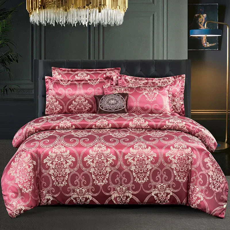 Lisslune | Satin Rayon Jacquard Duvet Cover Set 264x229cm – Luxury Summer Bedding for Comfortable Sleep & Home Décor
