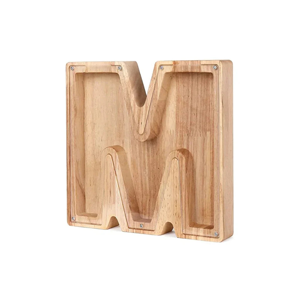 Lisslune | Wooden Alphabet Piggy Bank with Transparent Viewing Window for Stylish Saving