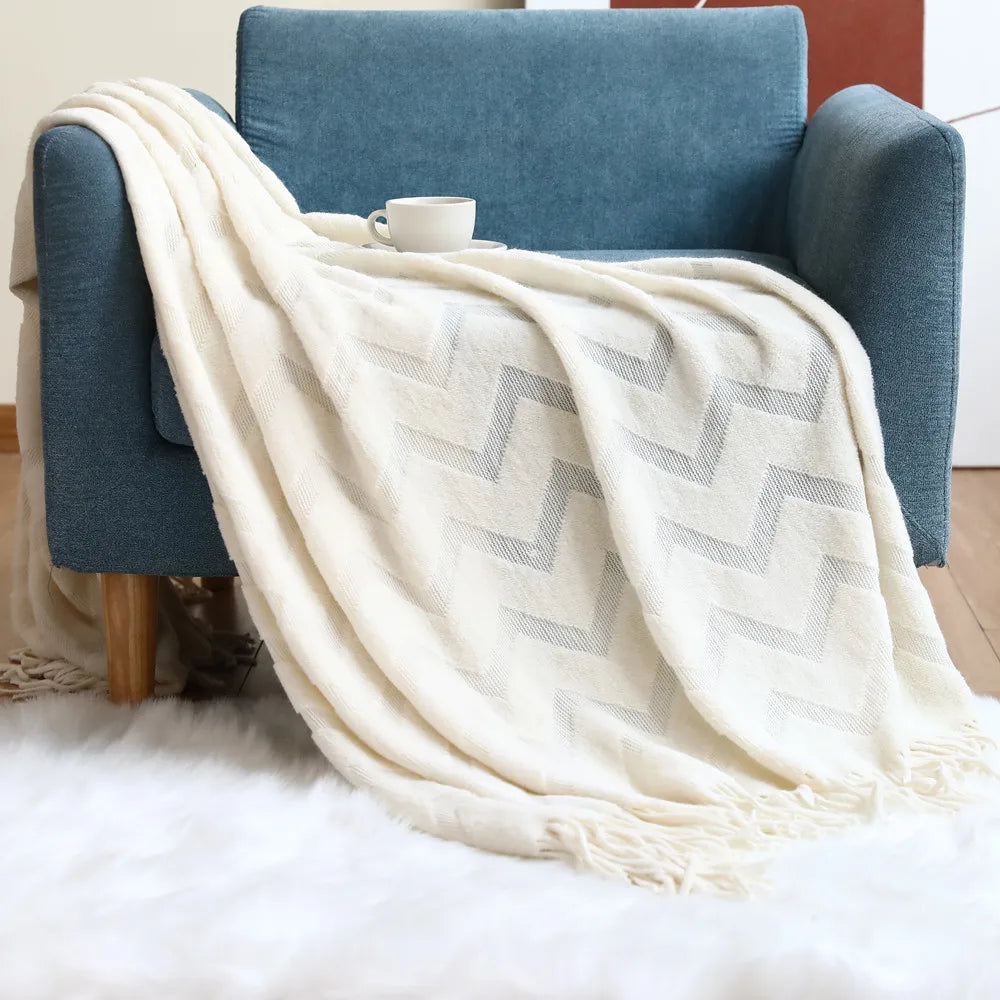 Rynx | Textile City geometric jacquard blanket herringbone knit throw office air conditioning nap blanket pashmina scarf home decor