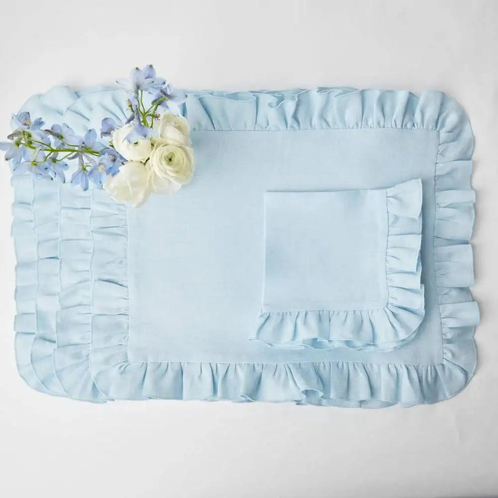 Rynx 4PCS 100% Linen Ruffle Place Mats, Elegant Napkin Fabrics, Event Design Wedding Dinner Table Dinner Party Decor