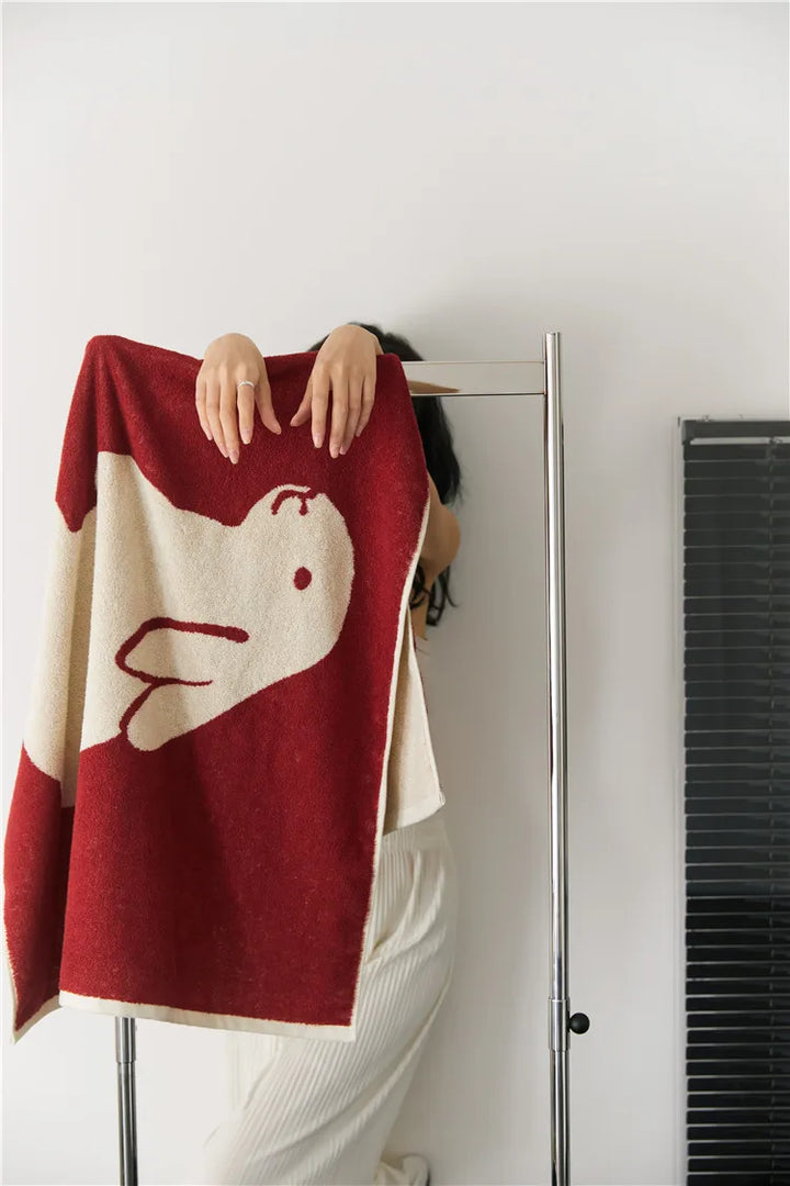 Rynx | A Pair of Bunny Patter Cotton Bath Towels Knitted Yarn Dyed Jacquard Soft Towels Absorbent Bathroom Towels 70*140cm Beach Towels