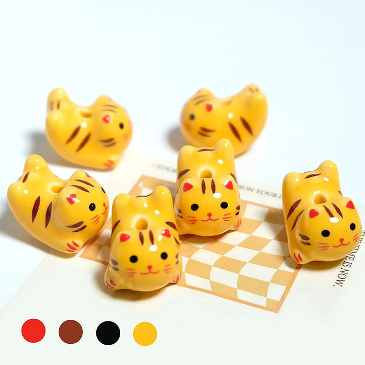 Lisslune | Charming anime-inspired lucky cat ceramic beads for creative jewelry projects - 15x21mm porcelain essentials with vertical hole