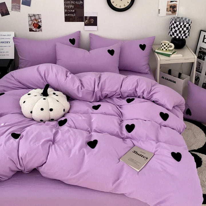 Rynx | Simple Style Bedding Set Towel Embroidered Duvet Cover Set Breathable Bedding Queen Size Bed Sheet Set Home Bedding 이불세트
