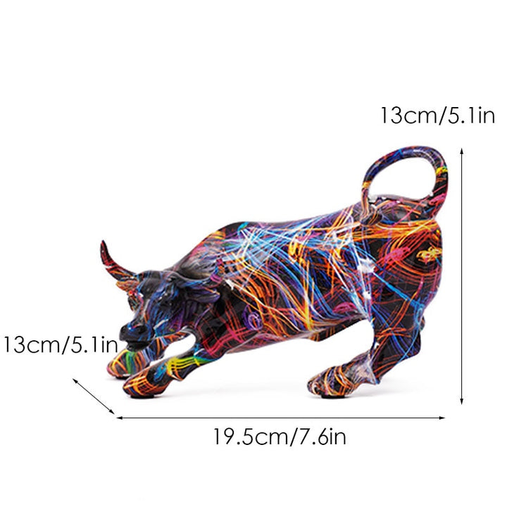 Lisslune | Graffiti-Painting Resin Bull Figures Home Living Room Bedroom Office Desktop Feng Shui Ornaments Collection Statues