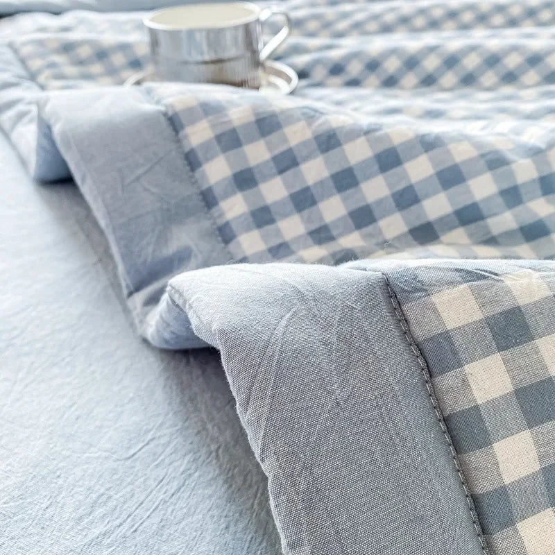 Rynx Summer Duvet Machine Washable Bed Cover Grid King Size Blanket Double Cotton Soft Fashion Air Conditioning Cool Quilt