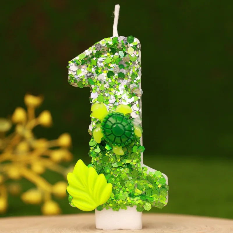 Rynx | Birthday Number Candle Animal Turtle Children's Birthday Candles Happy Birthday Cake Topper Green Color