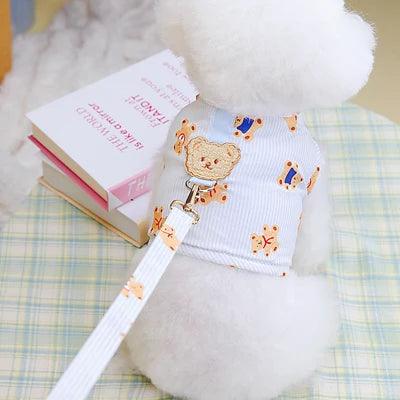 Lisslune | Swinging bear motif mesh harness and bow tie leash combination for small dogs and cats - Trendy pet vest