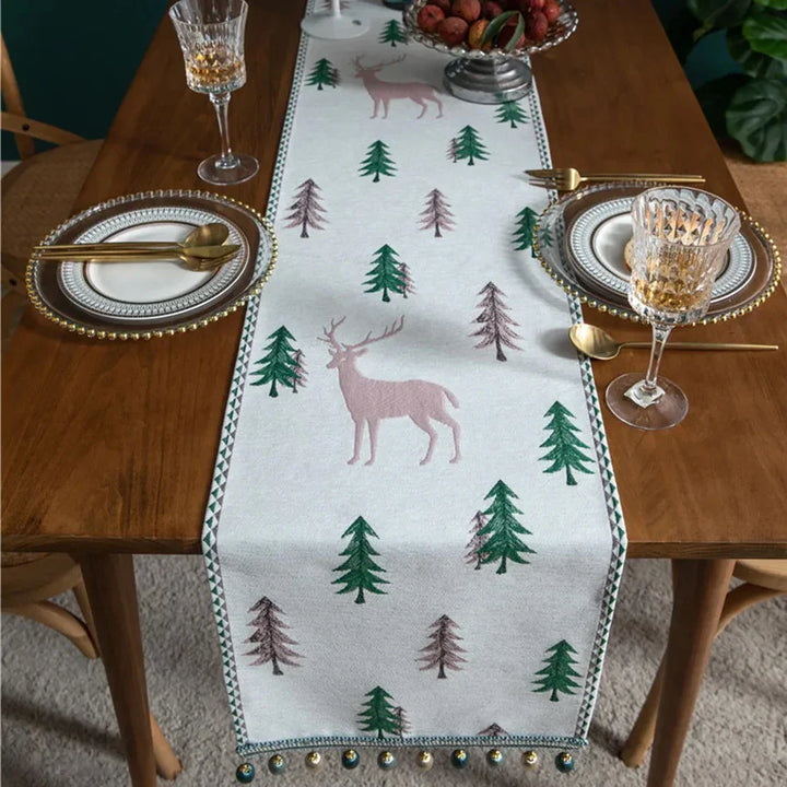 Rynx | Christmas Chenille Tassel Table Runner, Cotton-Linen Thick Fabric Table Decoration, Dining Room Restaurant Modern Decoration Supplies