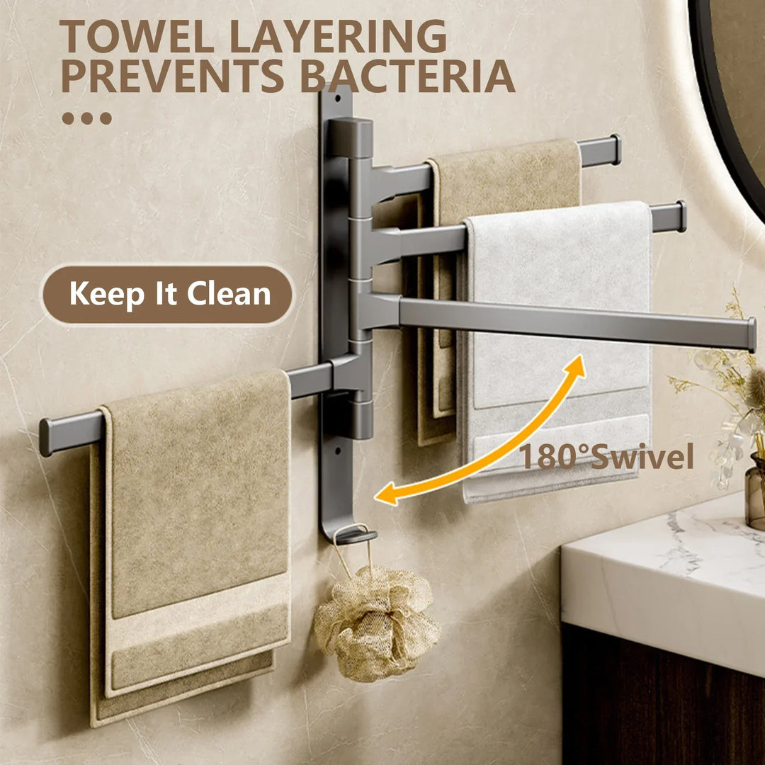 Lisslune | Bathroom Towel Holder Rotatable Towel Rack Space Aluminum 1/2/3/4/5-Bar Towel Holder Kitchen Shelf Kitchen Hanging Shelf Wall Mounted
