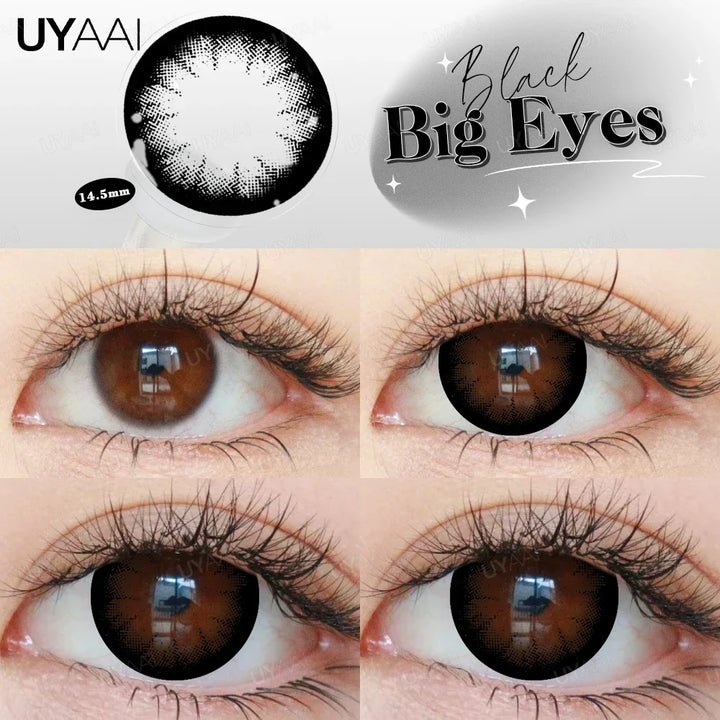 Rynx | Myopia 15MM Black Diamond Lenses with Diopters 1 Pair Big Eyes Natural Black Lenses Brown Contact Lenses Gray Purple Lens