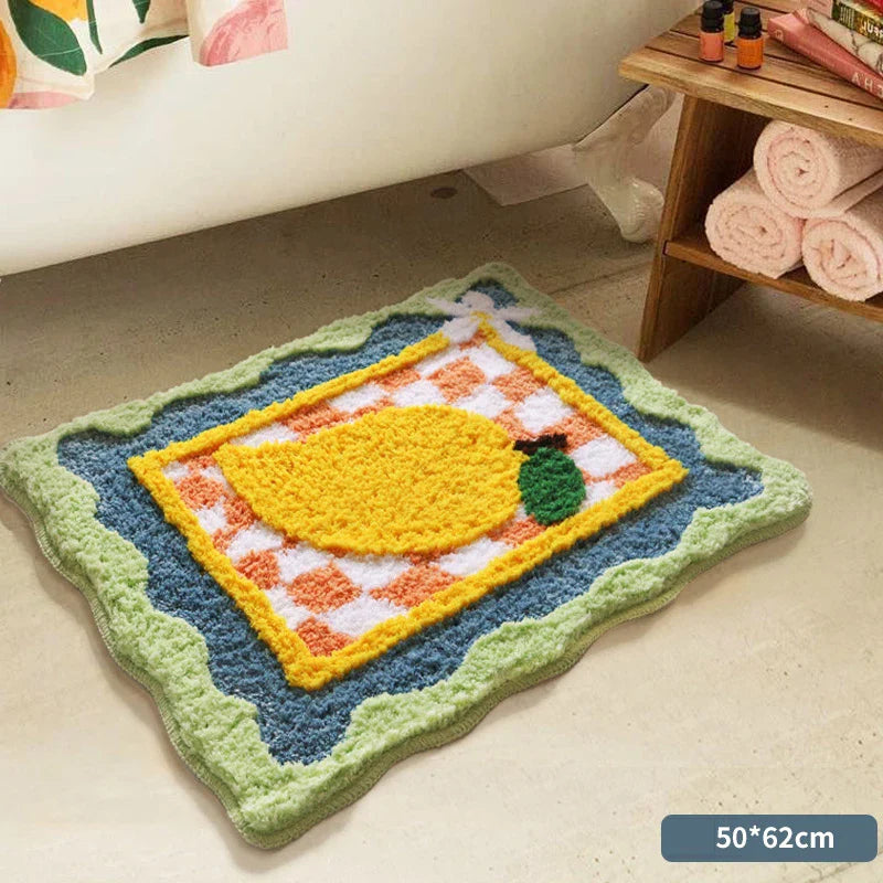 Rynx | Padded Fruit Bathroom Mat Soft Fluffy Grid Carpet Bedroom Nightstand Rug Door Floor Non-Slip Mat Aesthetic Home Warm Decoration