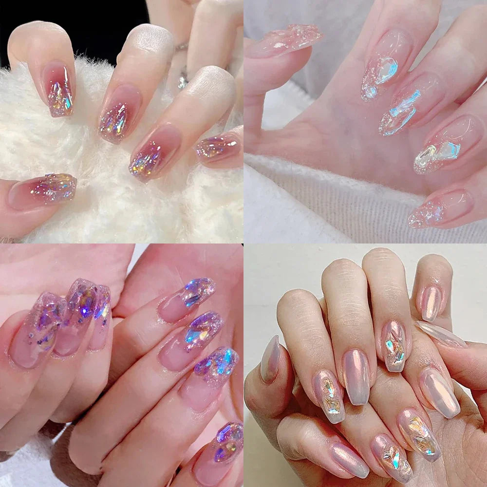 Rynx | 100 Pieces 3D Irregular Aurora Crystal Rhinestones Multi Shapes Aurora Nail Gems 6 Colors Flat Back Shiny Nail Art Rhinestones Charms