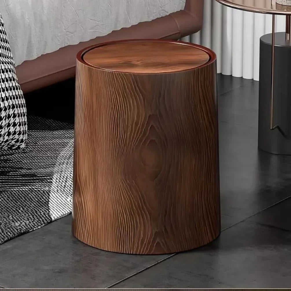 Rynx | Retro Wood Trash Can Waterproof Waste Basket Decoration Bathroom Trash Can Household Large Capacity Garbage Container Kitchen Accessories