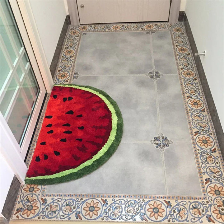 Rynx | Creative soft thick plush cup semi-round round watermelon-shaped floor mat non-slip absorbent kitchen bath rug machine washable