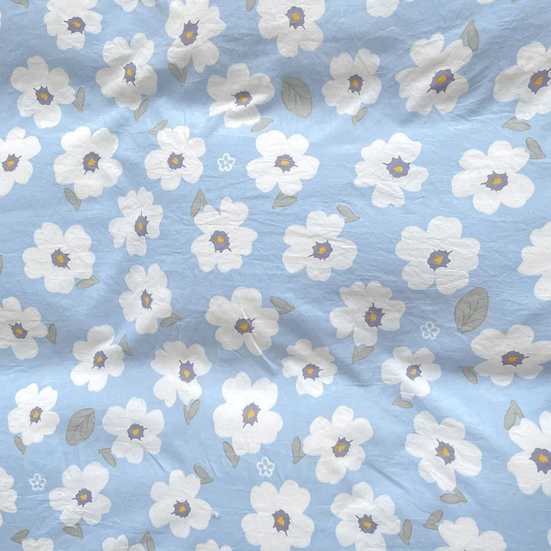 Rynx | Pastoral Girl Bedding Sets Soft Washed Cotton Bedding Princess Comforter Sheets Simple White Flower Bedspread Home Textiles