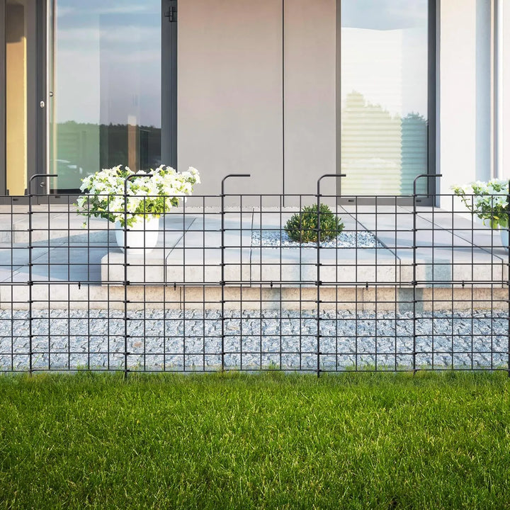 Rynx | Decorative Outdoor Garden Fence, 24" Coated Metal Rust-Free Wrought Iron Border, Foldable Flower Bed Barrier Section, Stake Edge