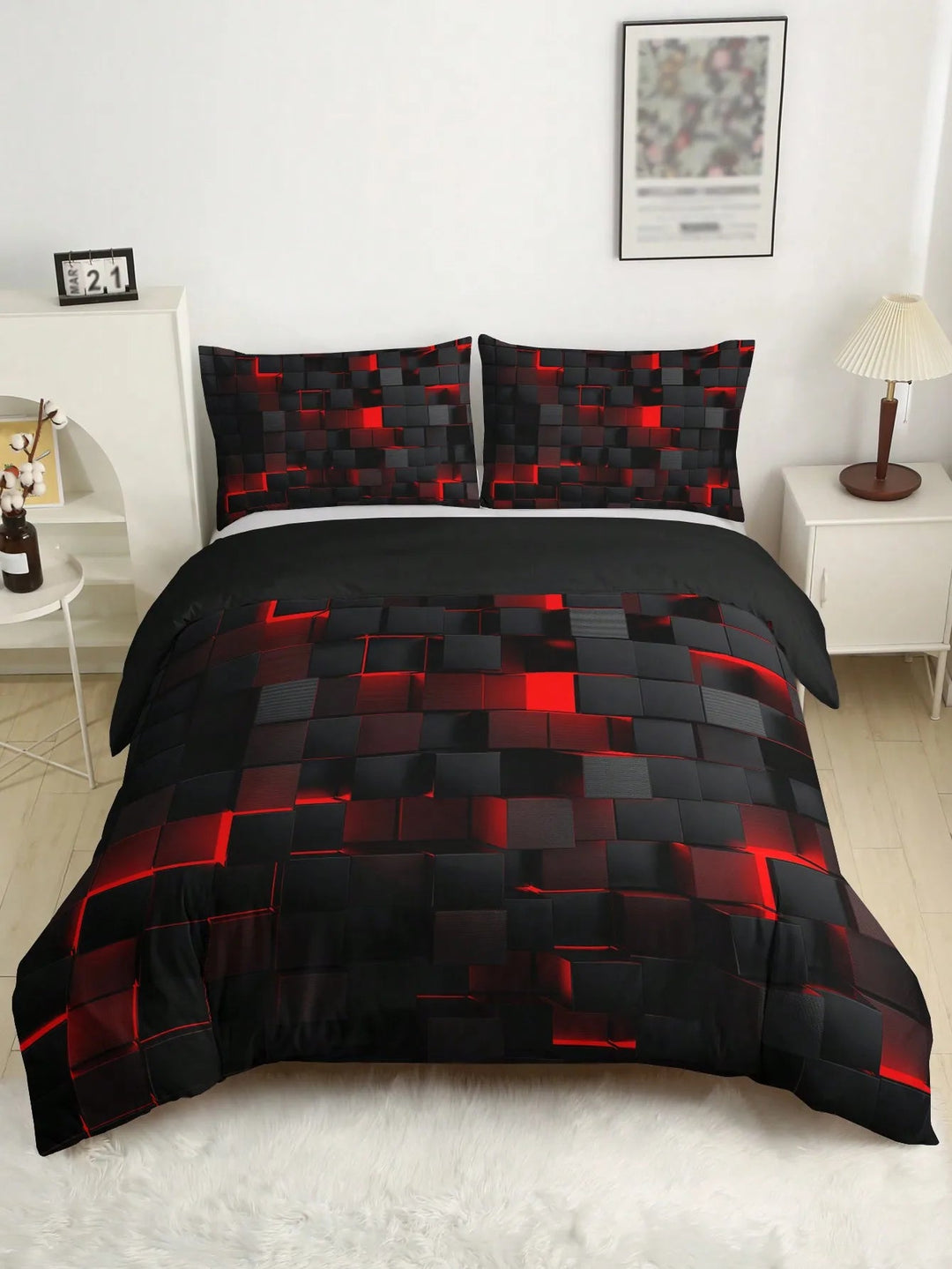 Lisslune | GridLuxe - modern bed linen set with dynamic red grid