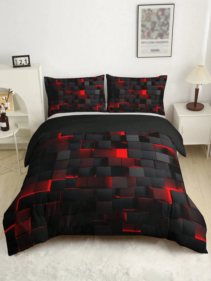 Lisslune | GridLuxe - modern bed linen set with dynamic red grid