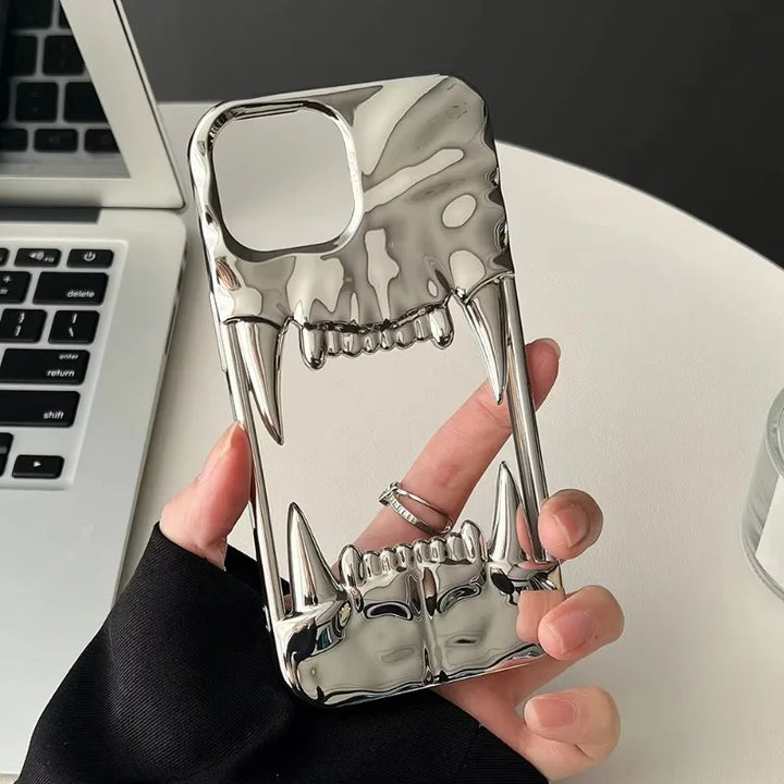 Lisslune | 3D Canine Tooth Hollow Wärmeableitende Handyhülle für iPhone 16 15 14 13 12 11 Pro Max Stoßfest elektroplattierte weiche Luxusabdeckung