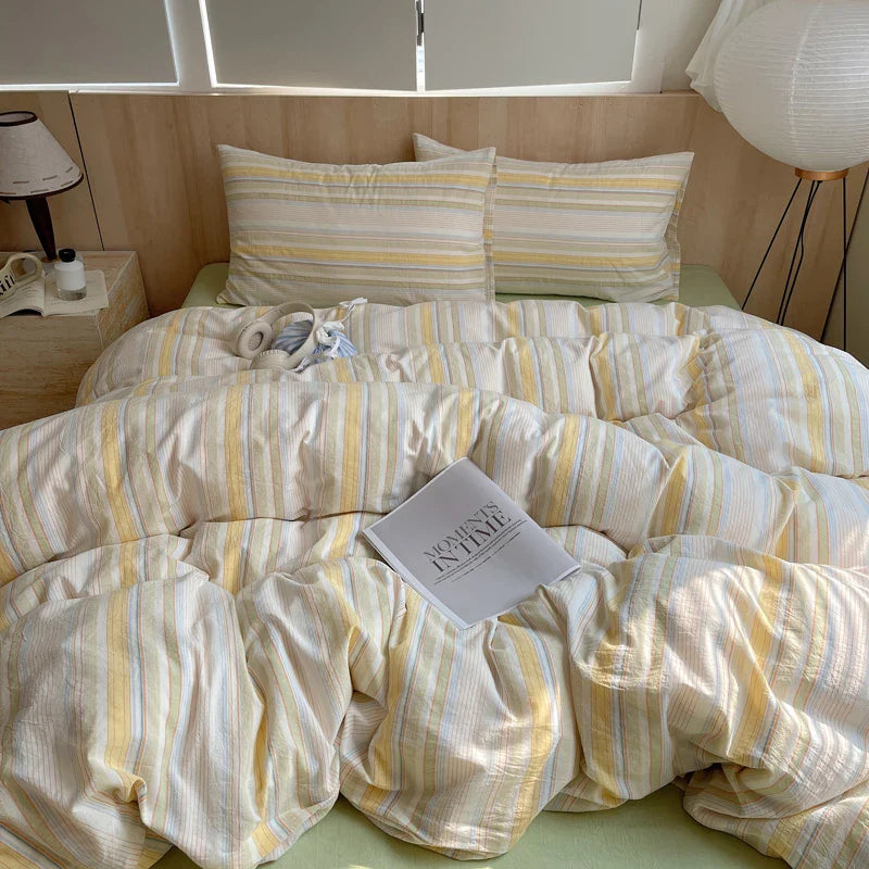 Rynx | 100% Cotton Soft Bedding Set Striped Print Duvet Cover with Pillowcase Bedding Bedspread Pillowcases Duvet Sets