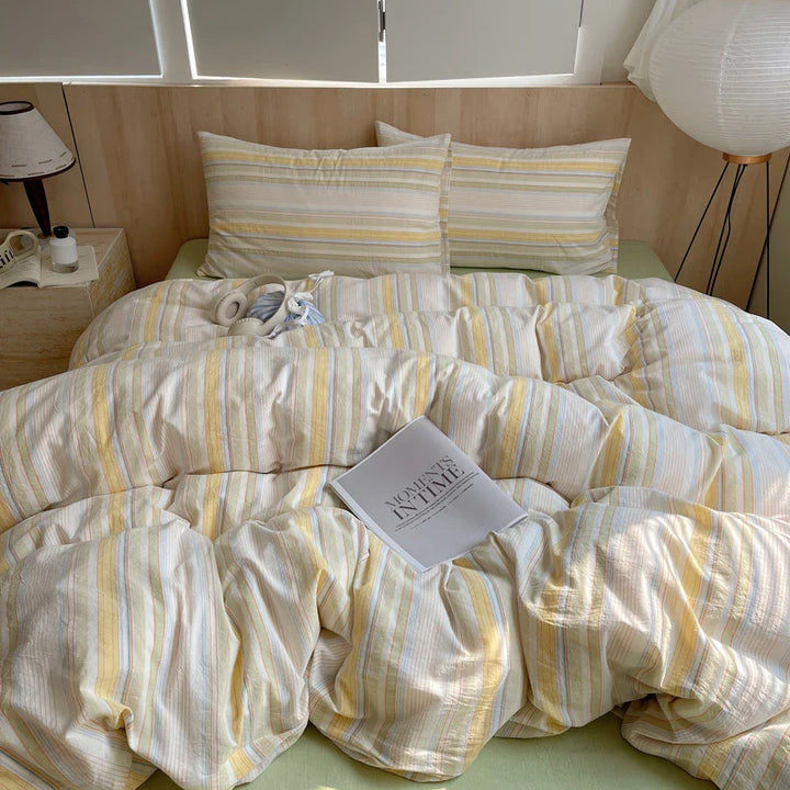 Rynx | 100% Cotton Soft Bedding Set Striped Print Duvet Cover with Pillowcase Bedding Bedspread Pillowcases Duvet Sets
