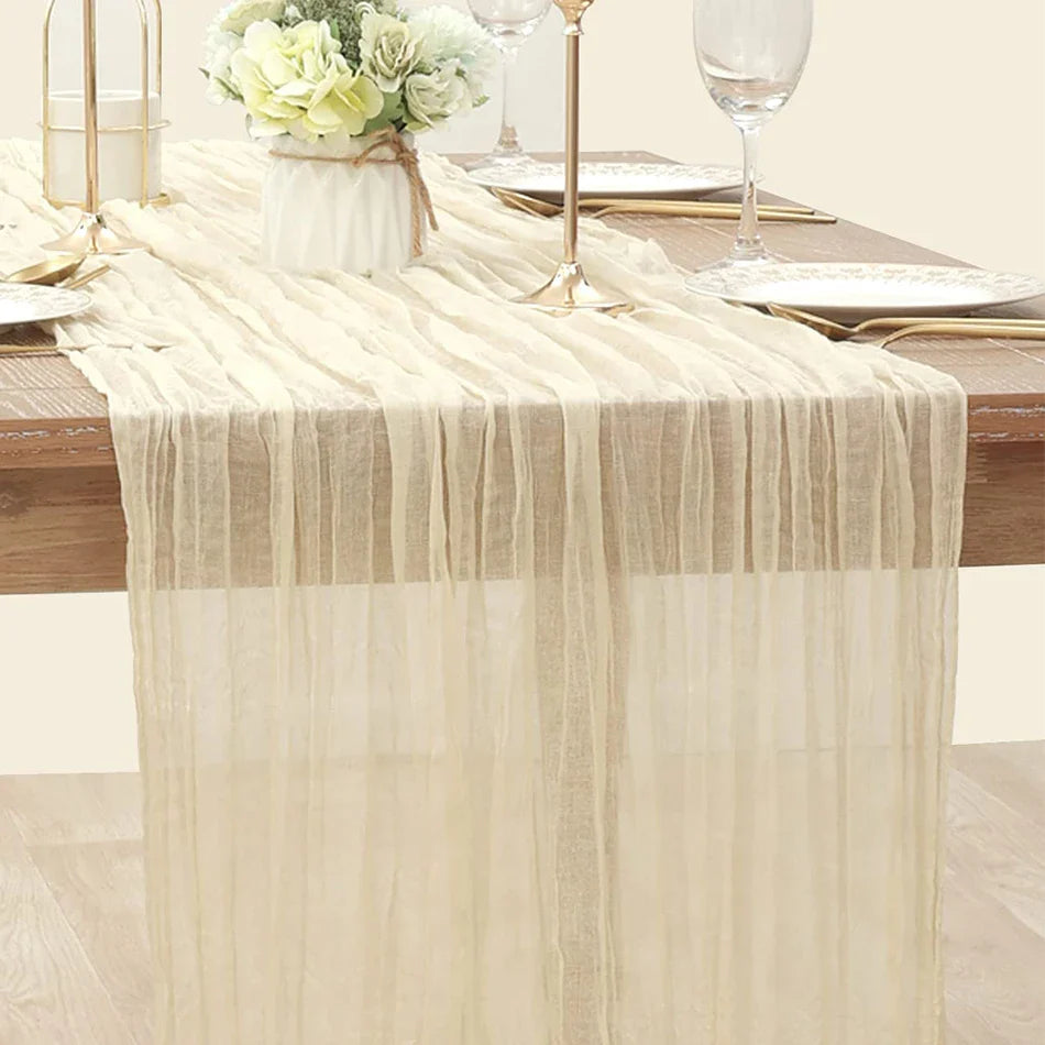 Rynx | Semi-transparent cheesecloth table runner for weddings, sage green Elegant country house decoration, Perfect for birthday parties Banquets arches Cake decor