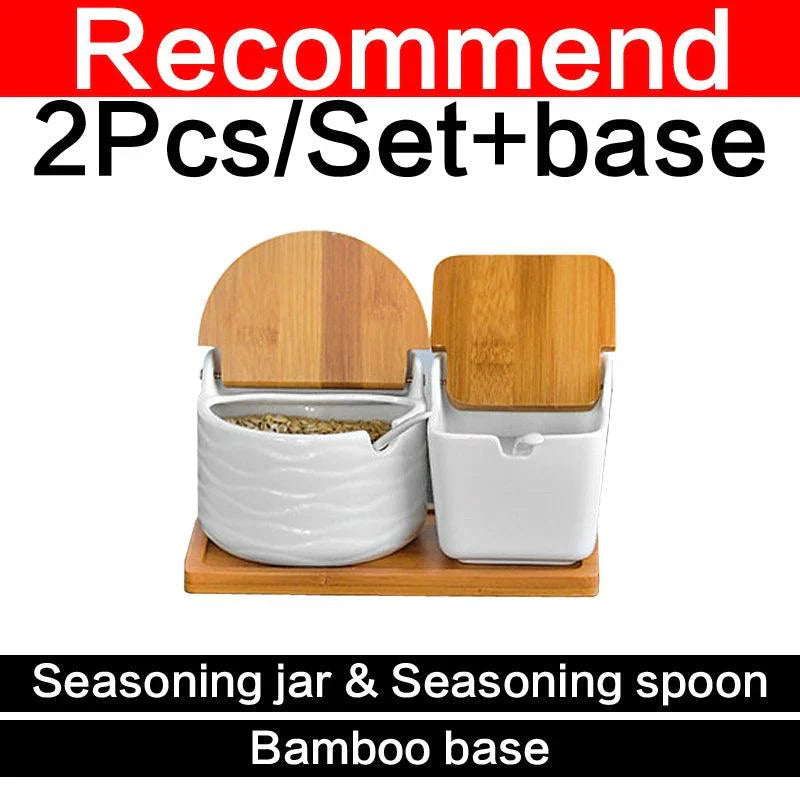 Lisslune | Chic European ceramic spice storage set with salt box & spice organizer