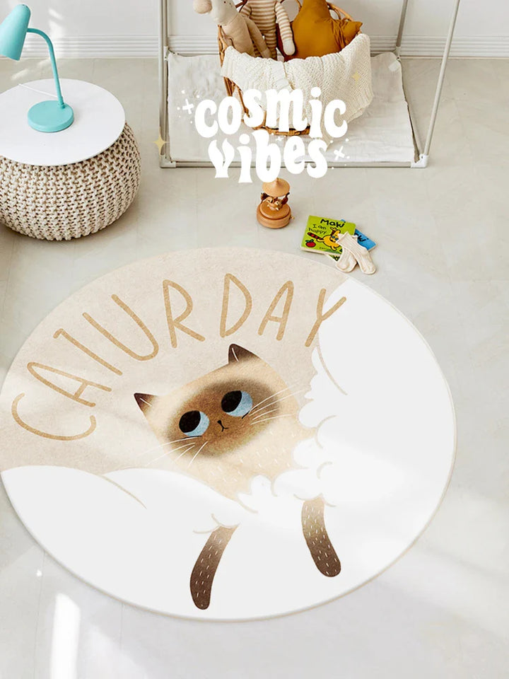 Rynx | Cartoon Cute Kids Girls Room Round Bedroom Nightstand Rugs Cat Living Room Large Area Rug Computer Chair Wardrobe Carpet Carpet