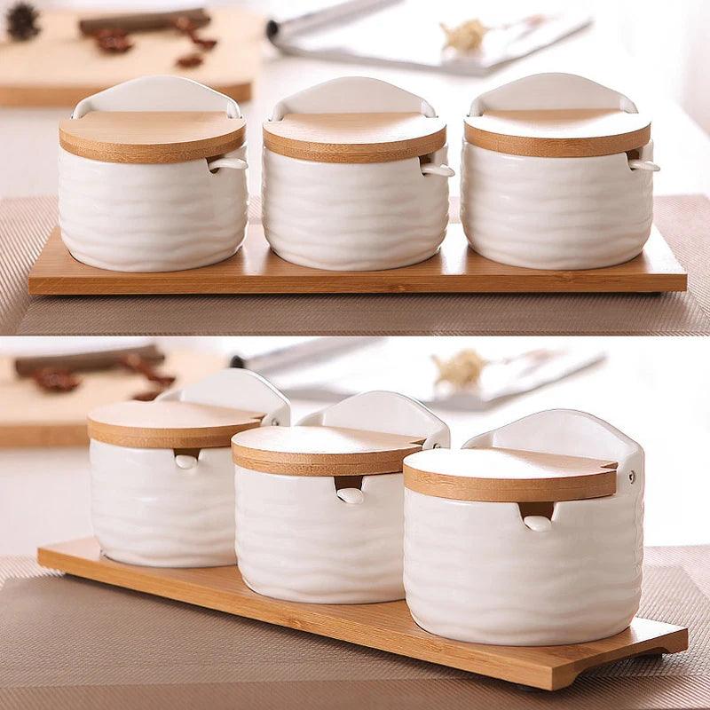 Lisslune | Chic European ceramic spice storage set with salt box & spice organizer