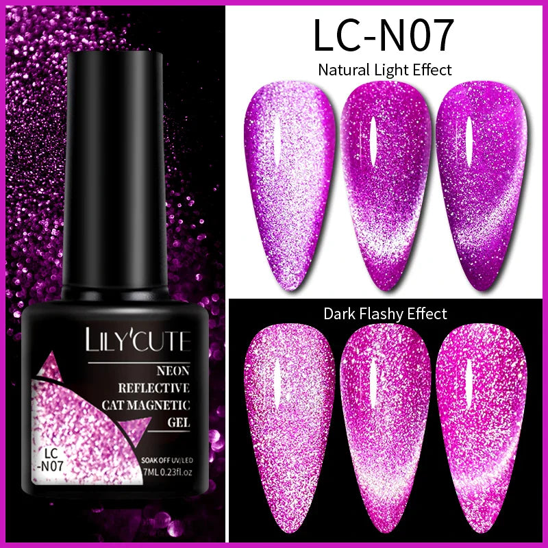 Rynx |7ML Snowlight Cat Magnetic Gel Nail Polish Grow-In-Dark Reflection Glitter Laser Semi-Permanent Soak Off UV Gel Nail Polish
