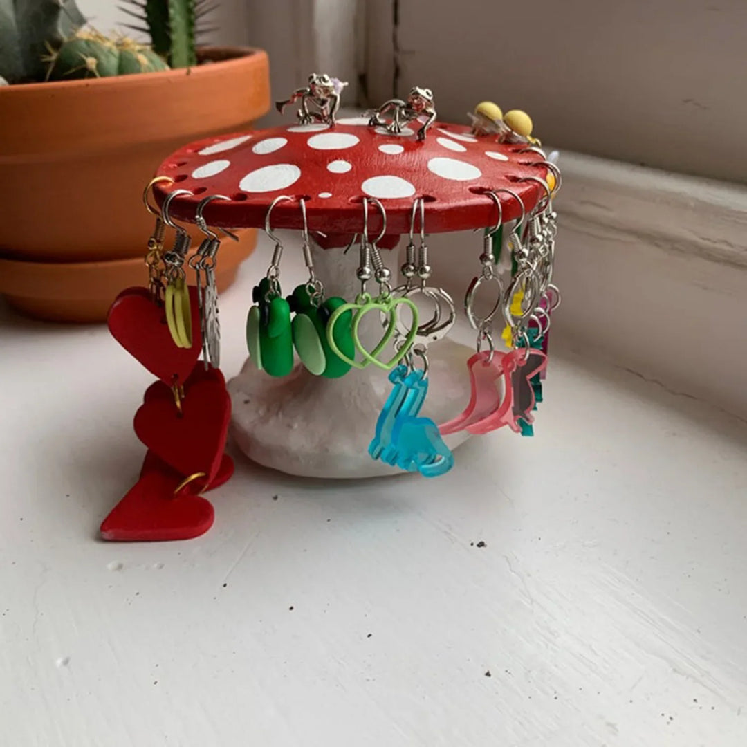 Rynx | Resin Mushroom Earring Storage Rack Beautiful Ornaments Jewelry Holder Organizer Stand Shelf Home Atmosphere Table Decoration 26 Holes