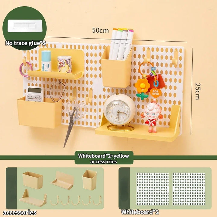 Rynx | Perforated Board Dormitory Wall Shelf Kawaii Home Decor No Drill Adhesive Student Study Wall Mounted Storage Shelf Organizer