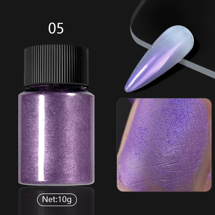 Rynx | Aurora Pearl White Nails Glitter Dust Chrome Gradient Rubbing on Powder Mirror Reflective Magnetic Pigment Nail Art Decorations