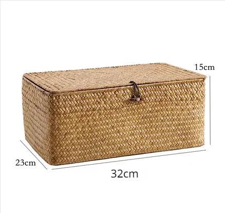 Lisslune | Natural Seaweed Laundry Basket with Lid - Stylish Basket for Bath Items, Cosmetics, and Towels