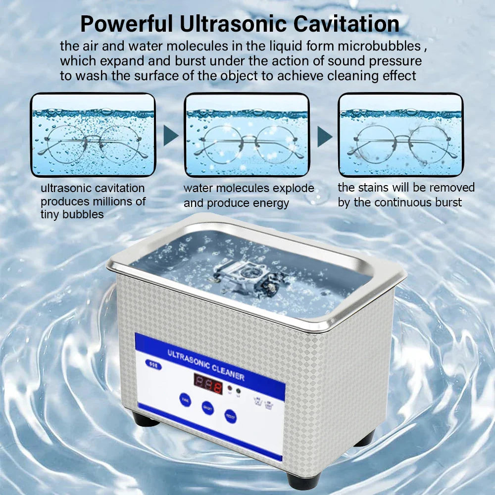 Lisslune | Ultrasonic Glasses Cleaner 40kHz Stainless Steel Jewellery Cleaning Machine – ClearWave