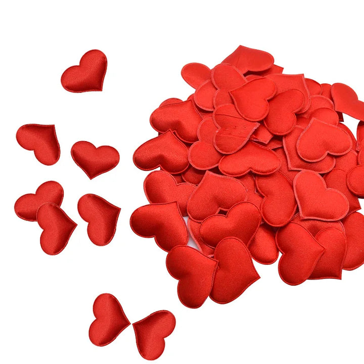 Rynx 100pcs 35mm Romantic Sponge Satin Fabric Heart Petals Wedding Confetti Table Bed Heart Petals Wedding Valentine's Day Decoration