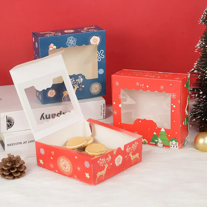 Rynx 10/5pcs Christmas cookie box with window candies chocolate cookie packaging boxes Christmas party gift packaging New Year's party treat box