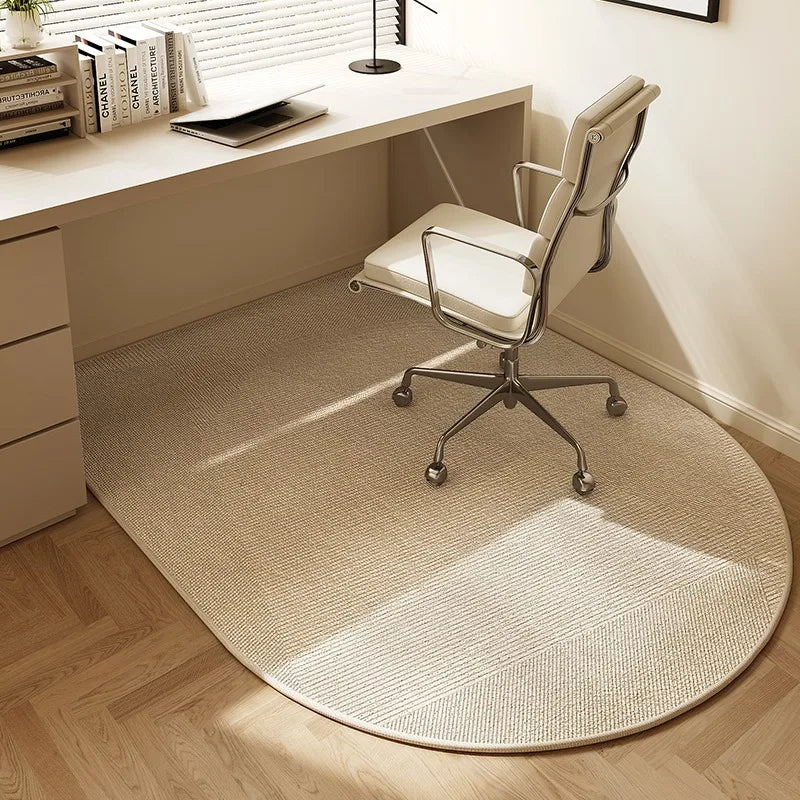 Lisslune | Round Office Chair Mat 100cm – Beige Striped Non-Slip Carpet Protector