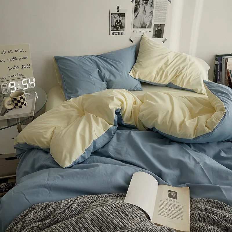 Rynx | Bedding set in double style color washed cotton bed sheet duvet cover 3-piece set bedspread set queen king size