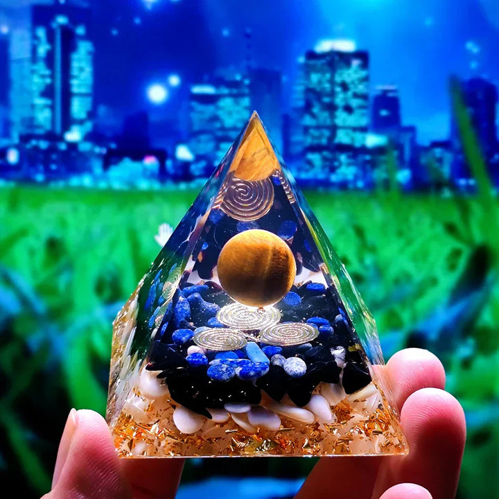 Lisslune | Orgonite Pyramid with Amethyst Pendulum – Energy, Protection and Decoration