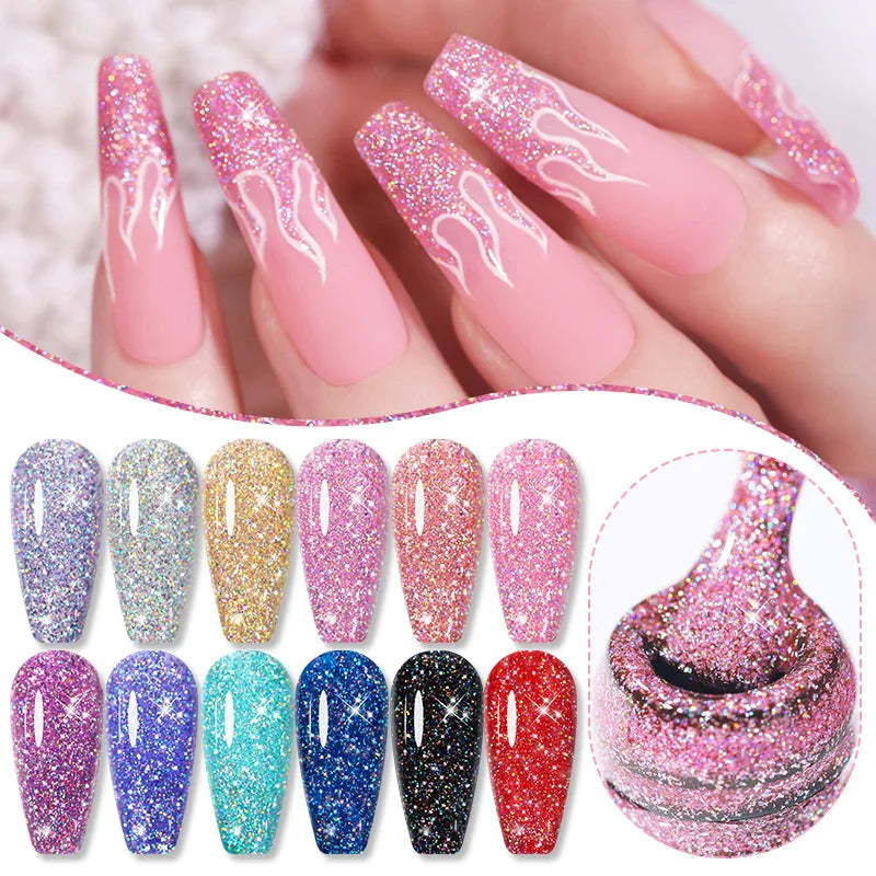Rynx | 7ml Glitter Gel Nail Polish Semi Permanent Sequins Soak Off UV Gel Colorful DIY Nail Art Polishes