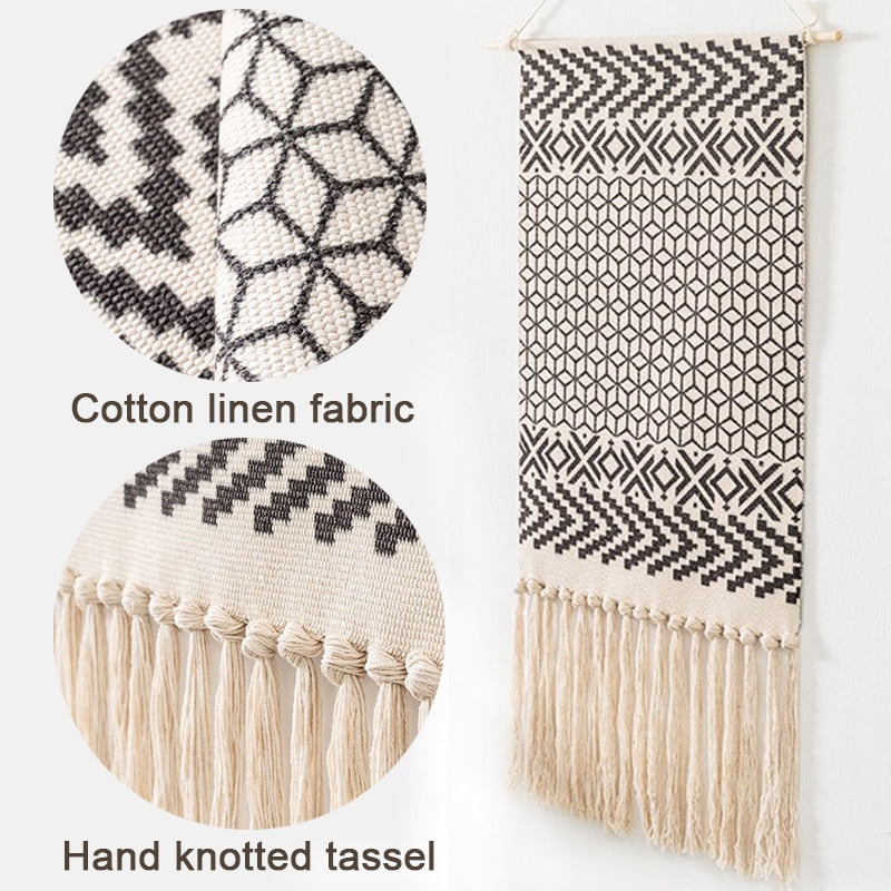 Lisslune | Bohemian Wall Tapestry, Macrame Wall Hanging, Home Decoration, Cotton Linen Tassel, Handcrafted, Woven, Geometric Canvas Art, Background Wall Tapestries