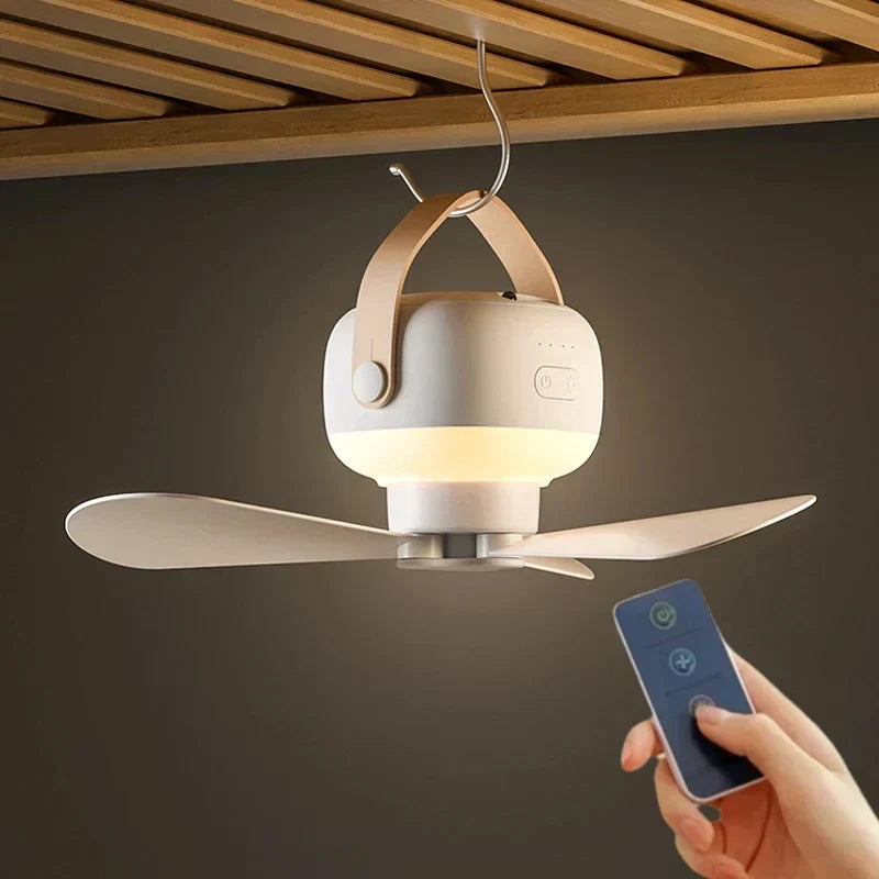 Lisslune | Mini portable ceiling fan with LED light & remote control – 4 speeds, USB rechargeable