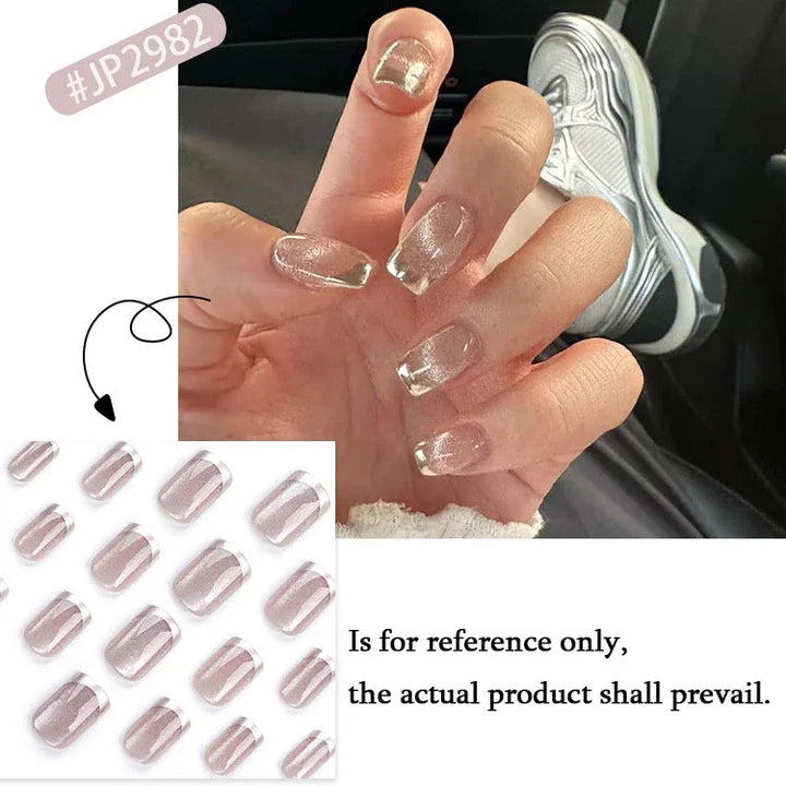 Rynx | Nude Pink Cat Eye Red French Nail Art Portable Fashion False Nails Removable Ready False Nails Press on Nails with Glue