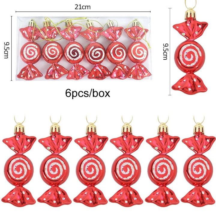 Rynx 6pcs/box Christmas Tree Pendant Red Star Candy Snowflake Xmas Ball Ornament New Year 2025 Home Decoration Noel Gift Navidad