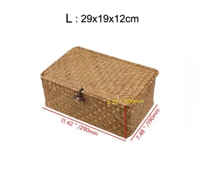 Lisslune | Natural Seaweed Laundry Basket with Lid - Stylish Basket for Bath Items, Cosmetics, and Towels