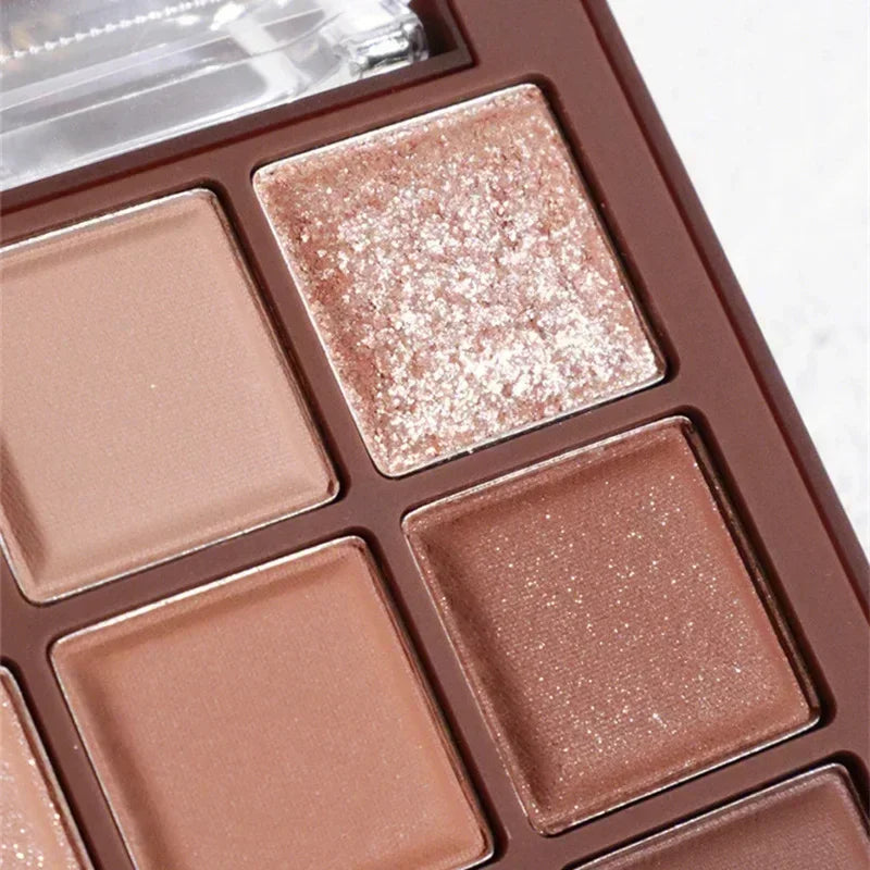 Rynx | 9 Colors Chocolate Eyes Makeup Palette Pearl Matte Earth Tone Eyeshadow Palette Glittering Sequin Eye Pigments Long Lasting Makeup